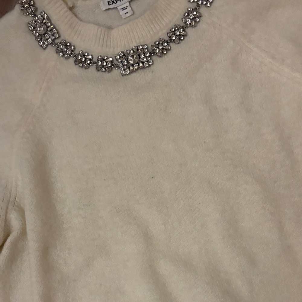 Express Cream Sweater with Embellished Neckline - Picture 7 of 9